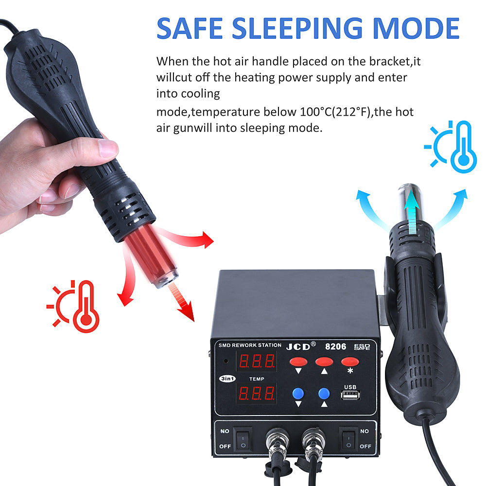 Jcd 8206 3 In 1 800w Soldering Station Hot Air SMD Rework + USB