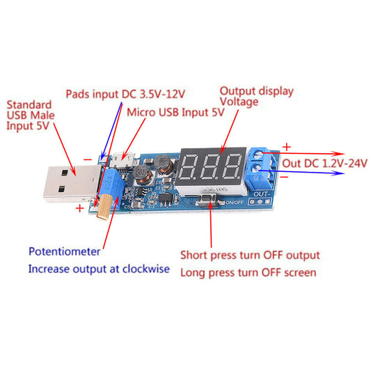 DC-DC 5V to 3.5V/12V USB Step UP / Down Power Supply Module Out DC 1.2V-24V