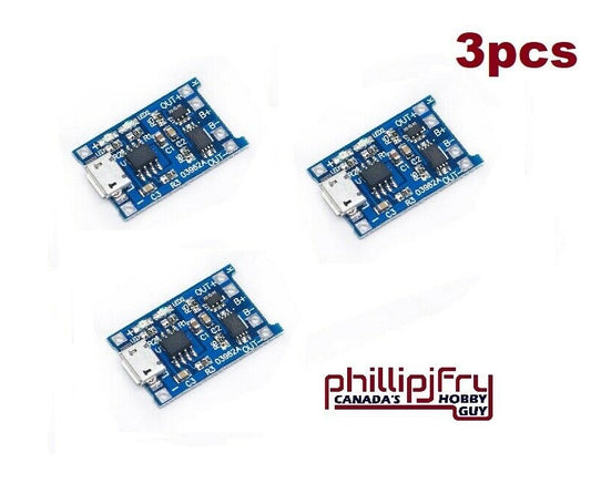 3.7V Lithium Battery Micro Charger USB 5V 1A 18650 TP4056 Module (3 pack)