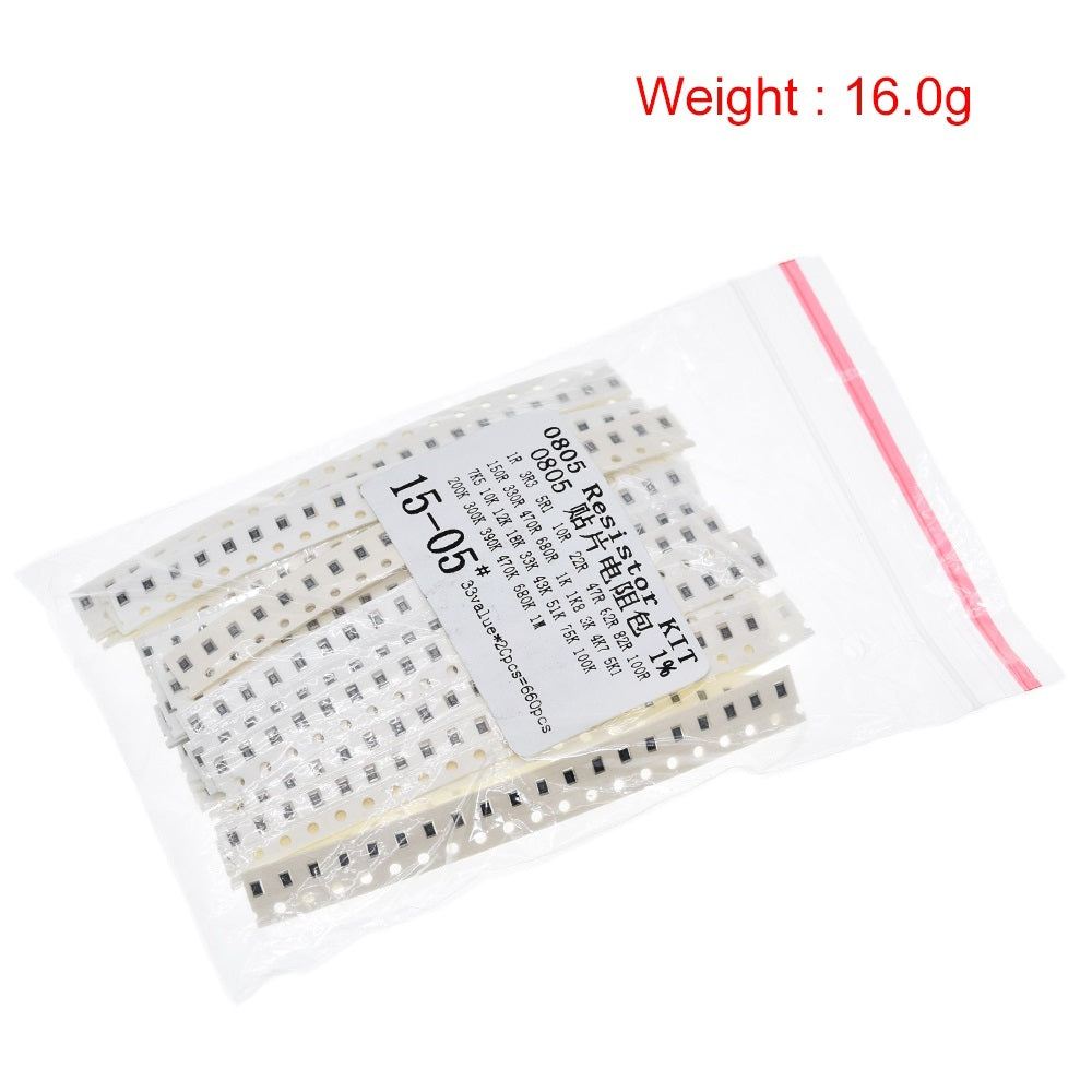 660pcs 0805 SMD Resistor Kit Assorted Kit 1ohm-1M ohm 1% 33values X 20pcs