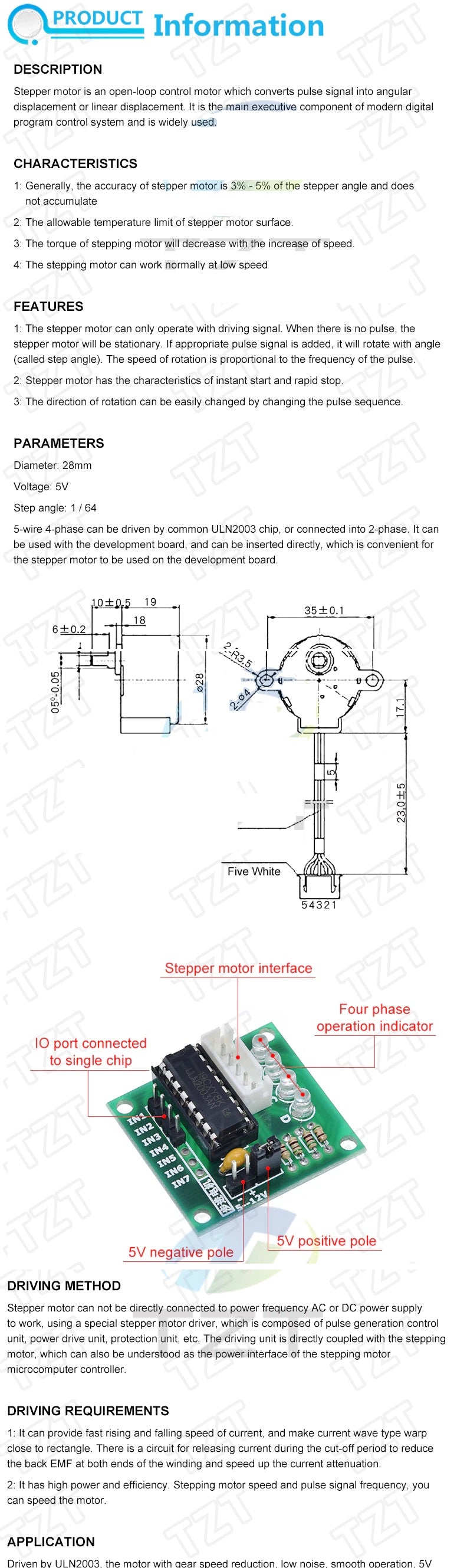 28BYJ-48-5V 4 phase Stepper Motor+ Driver Board ULN2003 for Arduino