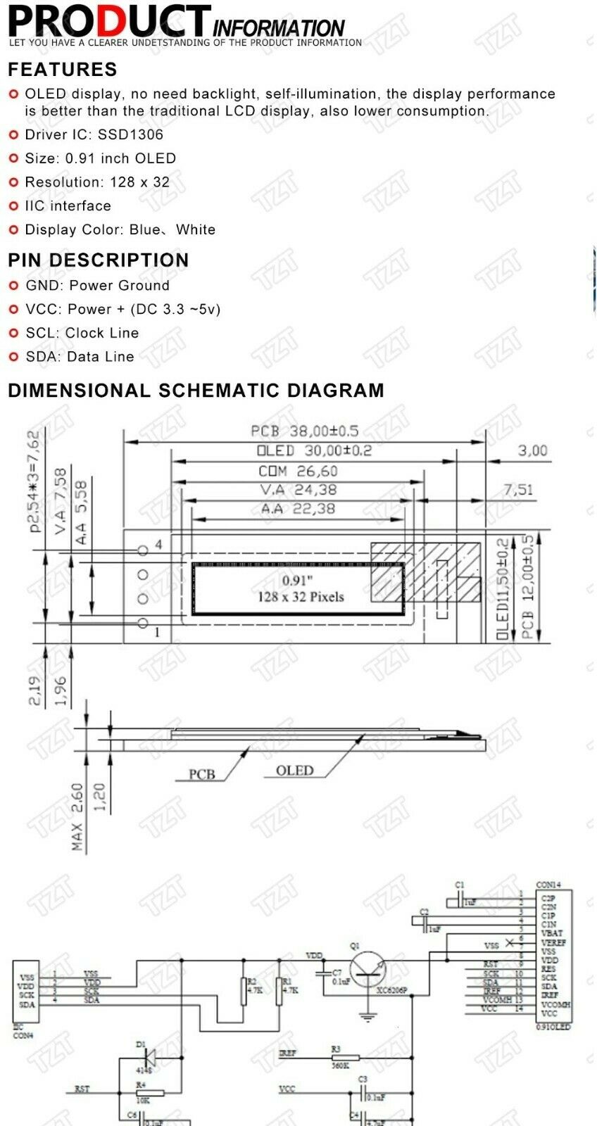 LCD Display 0.91" 128x32 OLED IIC I2C Serial DIY Module