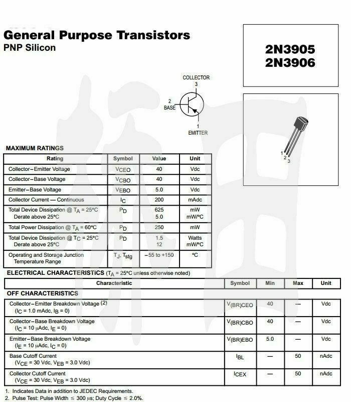 3906 2N3906 0.2A 40V PNP TO-92 General Purpose Transistors (25 pack)