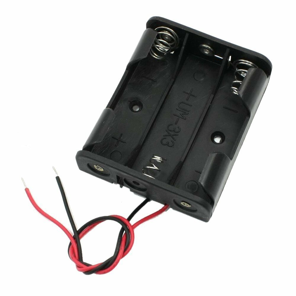 Black Plastic Wired 3 x 1.5V AA Battery Case Holder