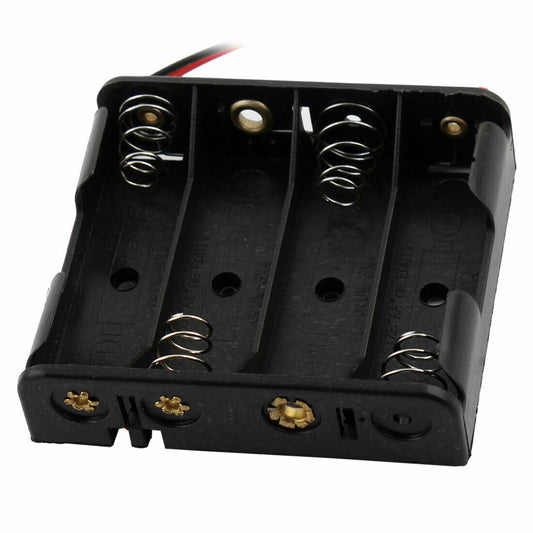 4 x 1.5V AA Black Plastic Wired  Battery Case Holder