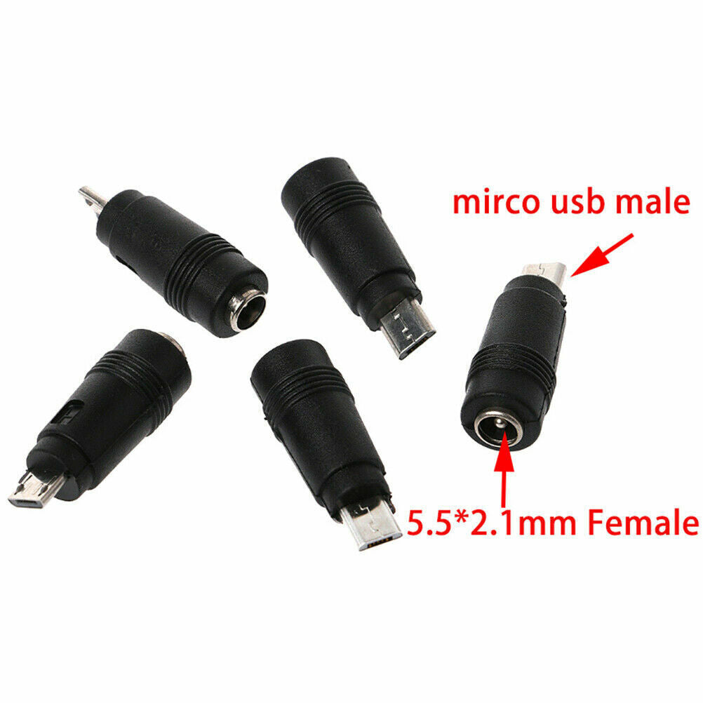 2pcs DC 5.5*2.1mm female jack plug to micro USB 5pin Male