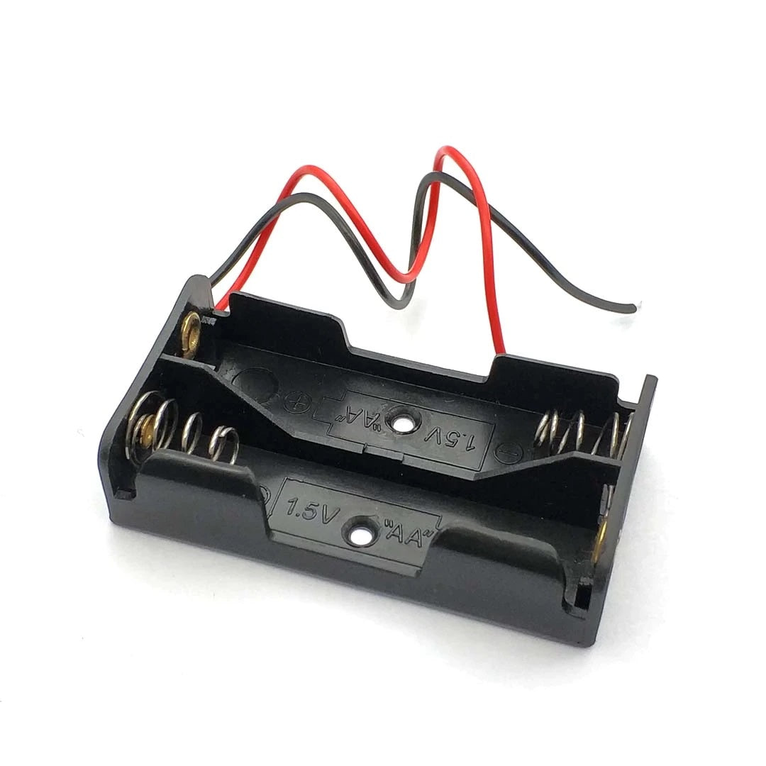 2 X 1.5V AA Battery Holder Case Box Black W Wire Leads (2 pack)