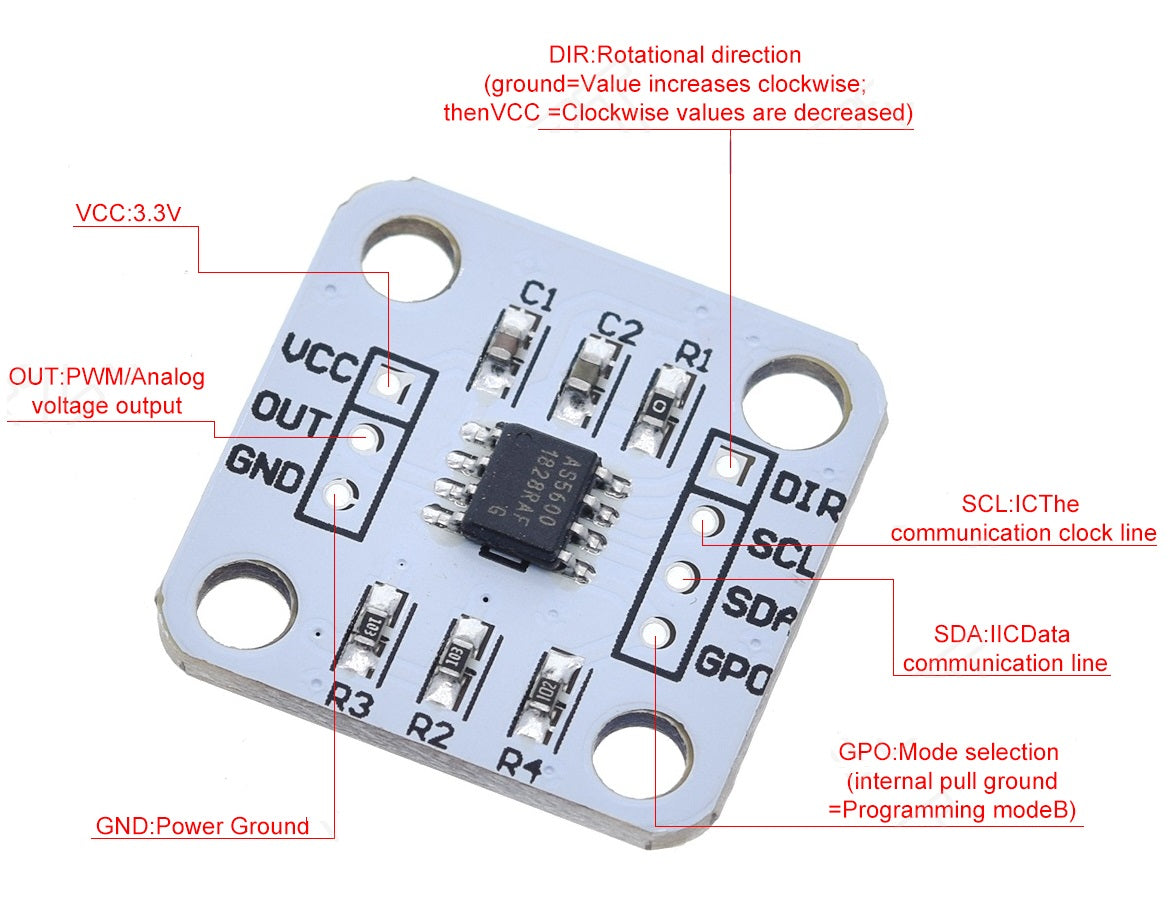 ﻿AS5600 Magnetic Encoder Induction Angle Measurement Module 12-bit Precision