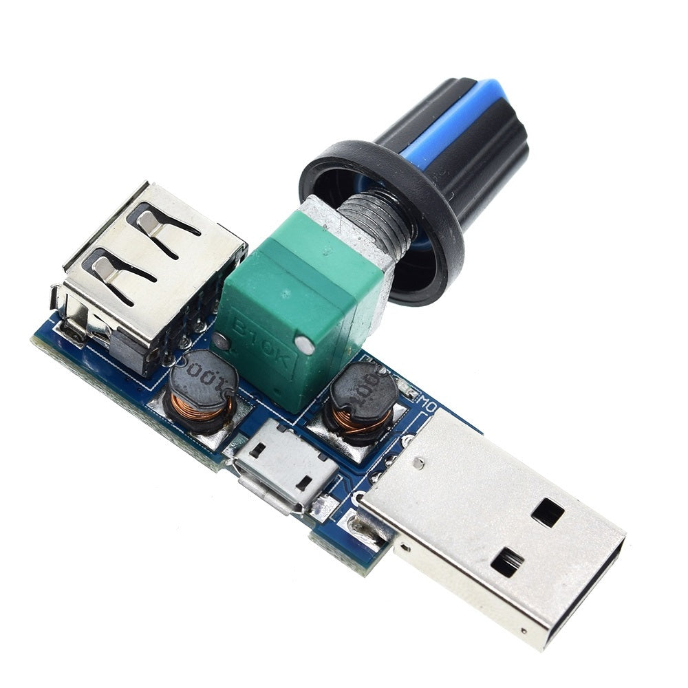 USB Fan Stepless Speed Controller Adjustable Potentiometer with USB Type-A Adapter and Micro