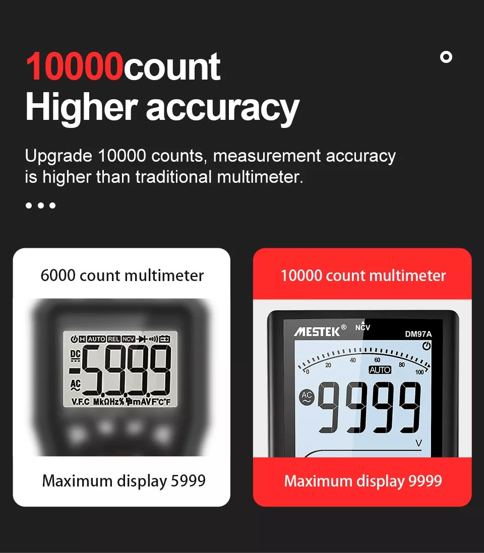 MESTEK DM97A 9999 Counts True RMS Digital Multimeter LCD Display