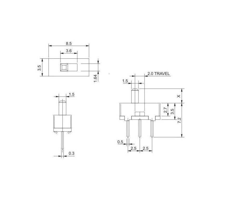 2 Position SPDT 1P2T 3Pin Mini Vertical Slide Switch - SS12D00G3 (20 pack)