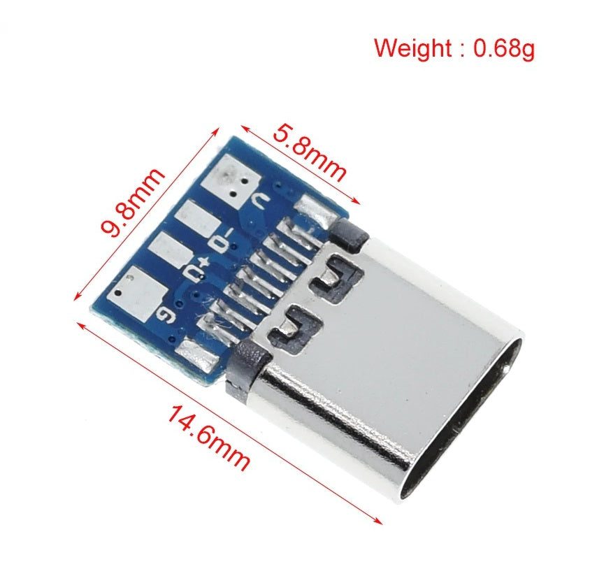 USB 3.1 Type C Connector 14 Pin Female Socket receptacle PCB (10 Pack)