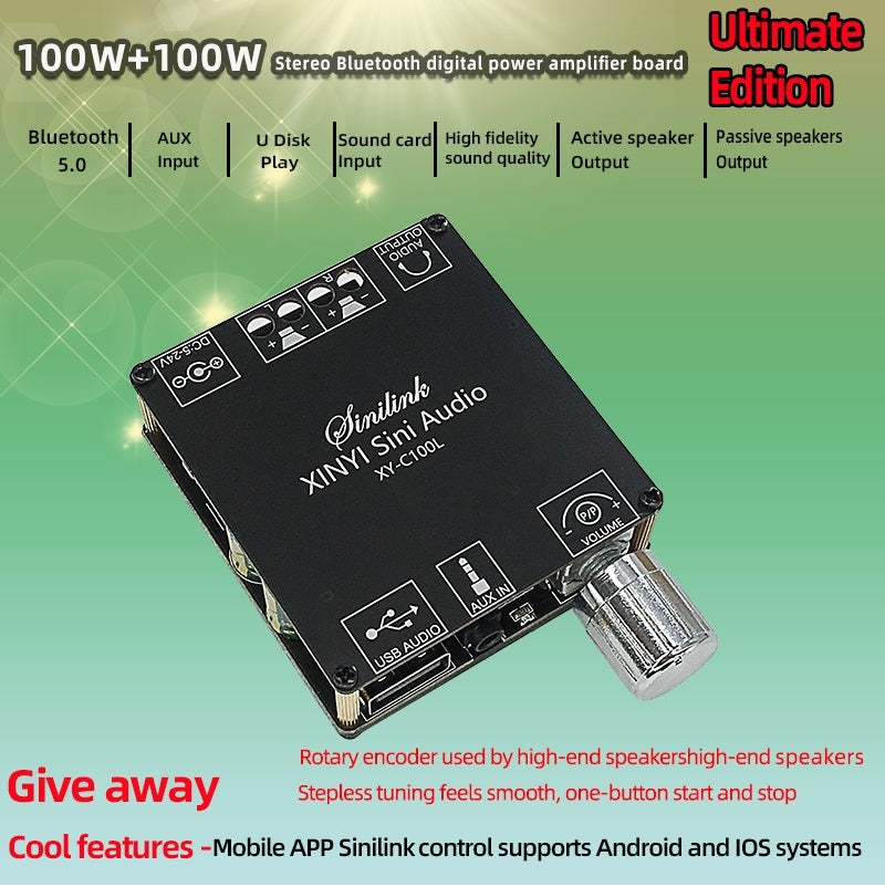 Bluetooth 5.0 2*100W AUX TPA3116 Digital Power Amplifier Board 2.0 CH Stereo