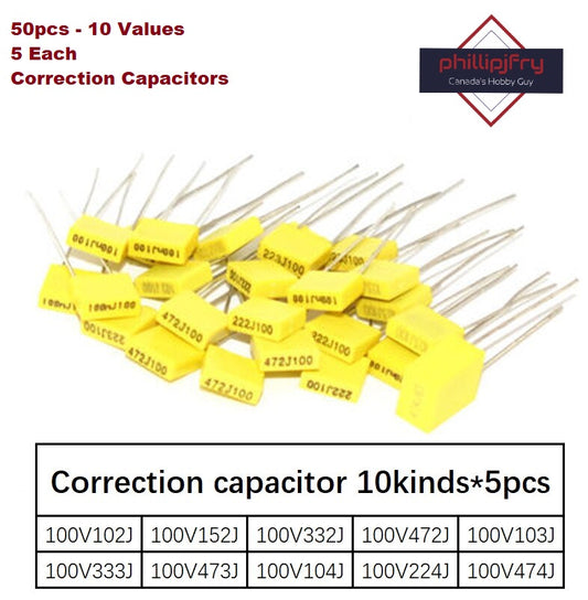 10 Value Polypropylene Film Correction Capacitor Assorted Kit (10 Value 5 Each)