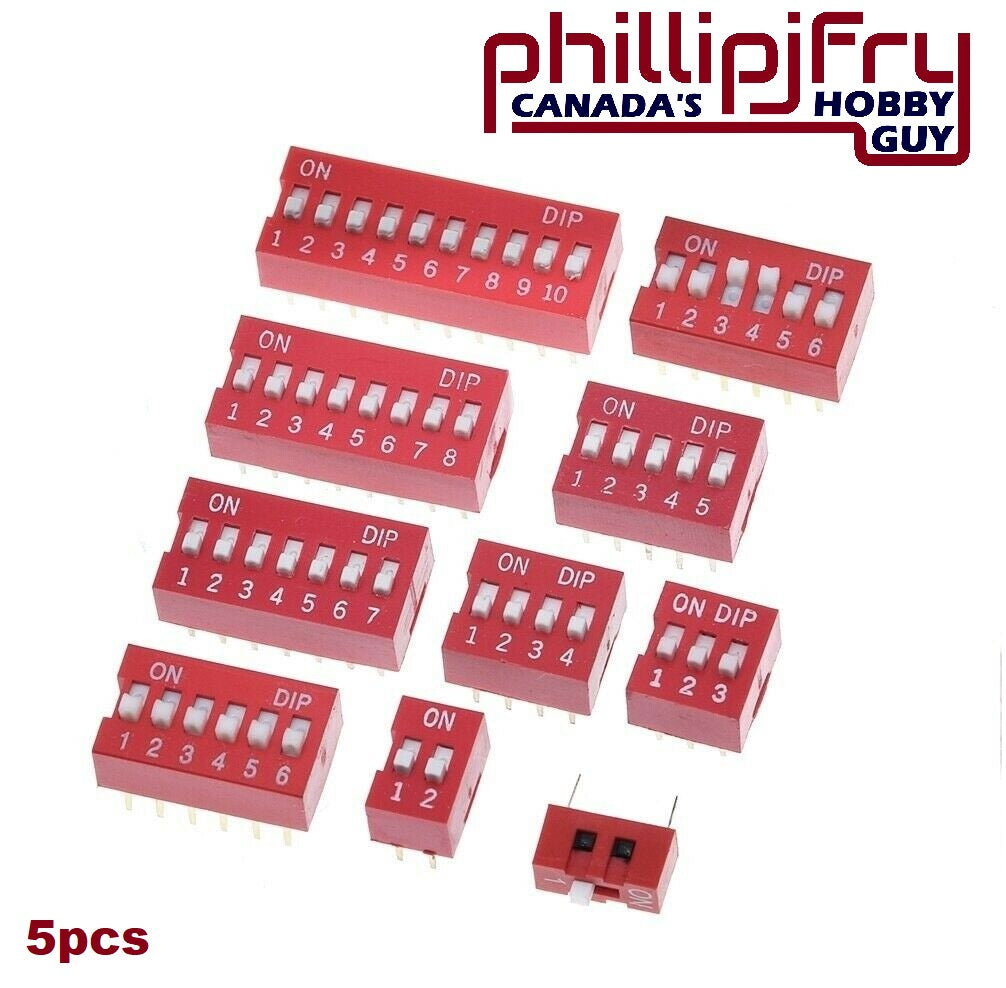 DIP Switch Slide Type 2.54mm Pitch Dual Row PCB Mounted SPST SMD Toggle (5 Pack)