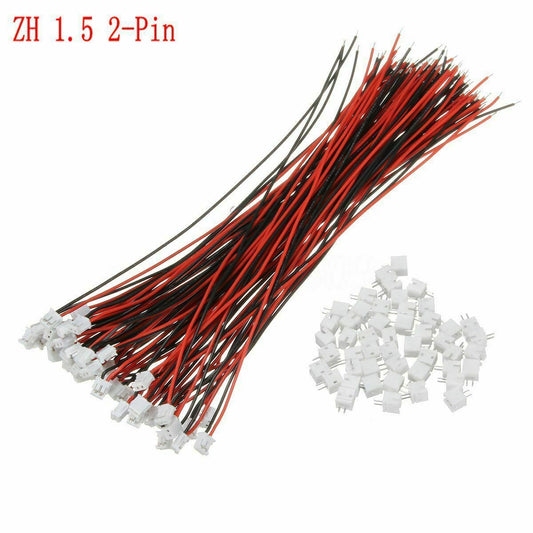 JST ZH 1.5mm 2-Pin 1S Female Connector 10cm wire & Male Header (10 sets)