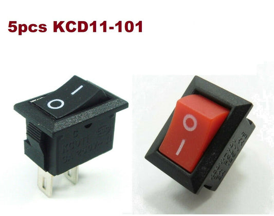 KCD11-101 3A 250v Rocker Switch. Black/Red (5 Pack)