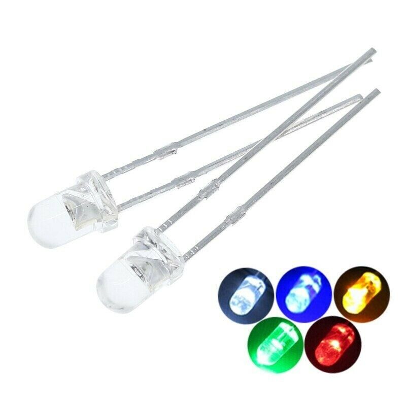 3mm Round Water Clear LED Diodes Light Kit. 5 Colors. 100pcs