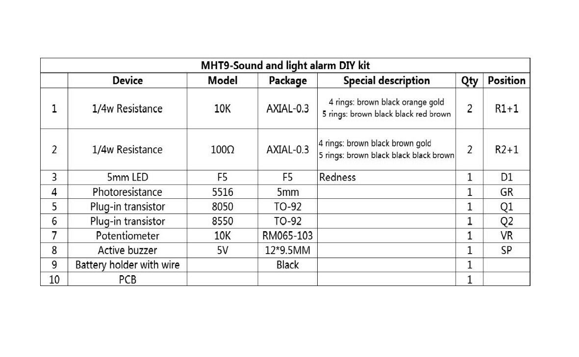 Photosensitive Sound and Light Alarm Electronics DIY Kit.