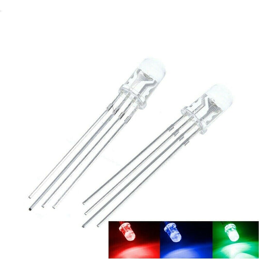 RGB Tri-Color  F5 5mm Transparent Common Cathode or Anode. (50 pack)